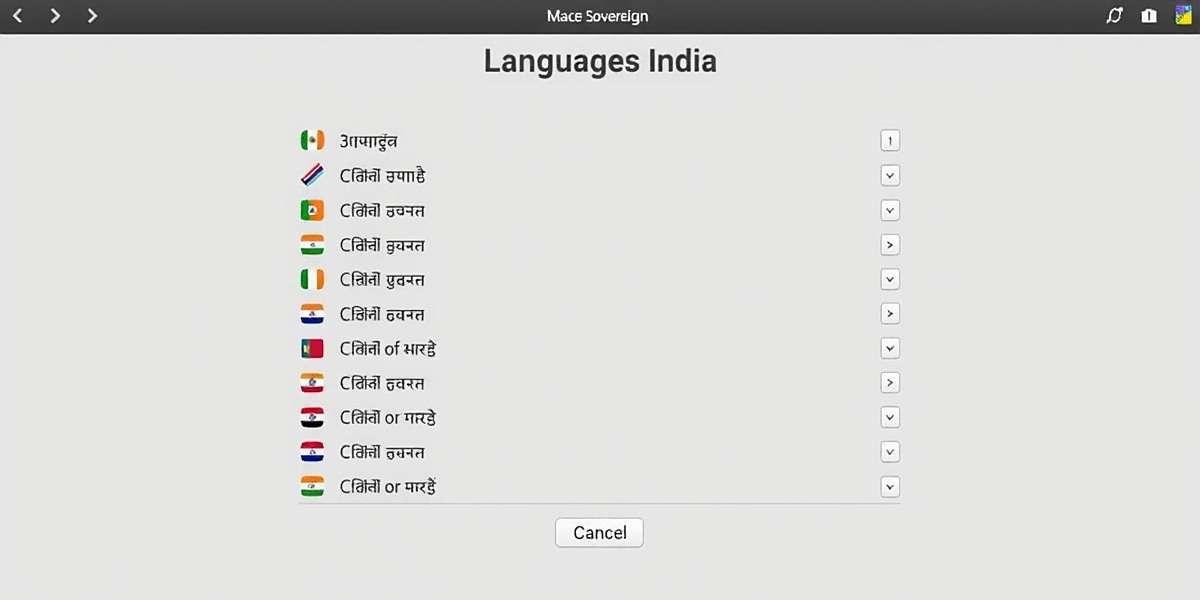 Mace Sovereign India Language Localization Mace Sovereign India language selection screen showing various Indian language options